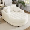 Chaise Lounge Sofa Bed With Tufted Seat And Detachable Pillows Chenille - Beige - Image 3