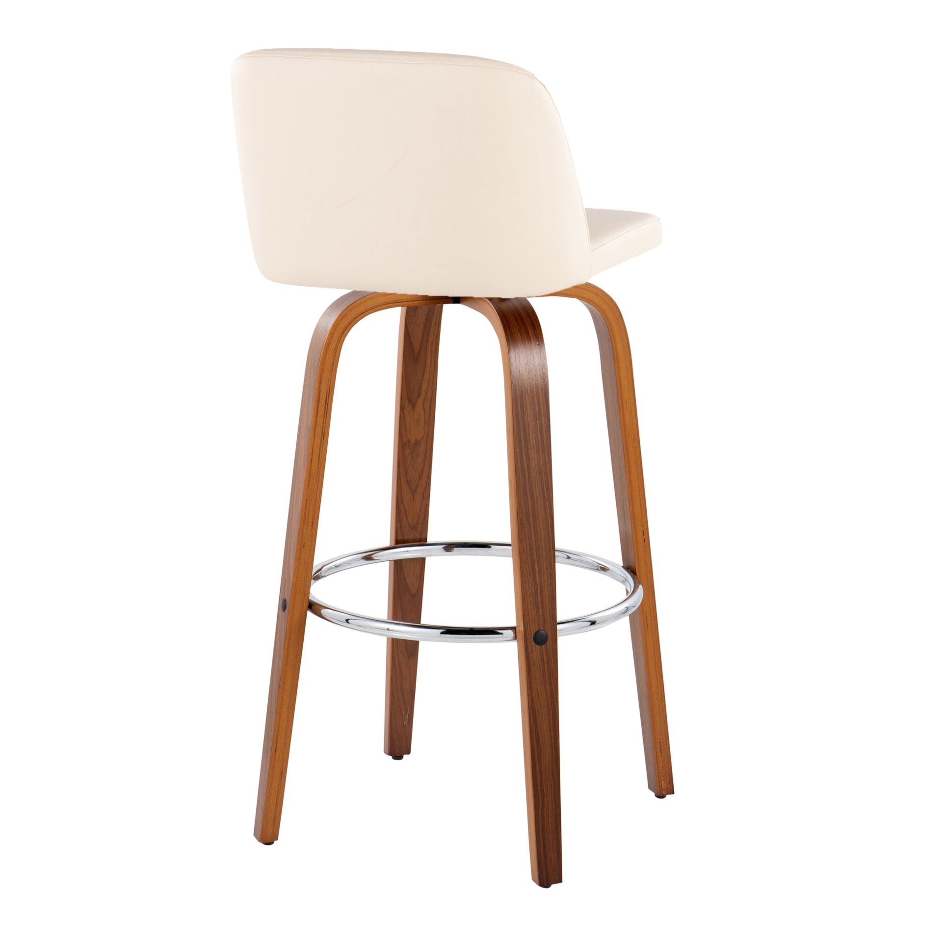 Toriano - Mid-Century Modern Fixed Height Barstool With Swivel And Round Footrest (Set of 2) - Walnut / Cream - Image 4