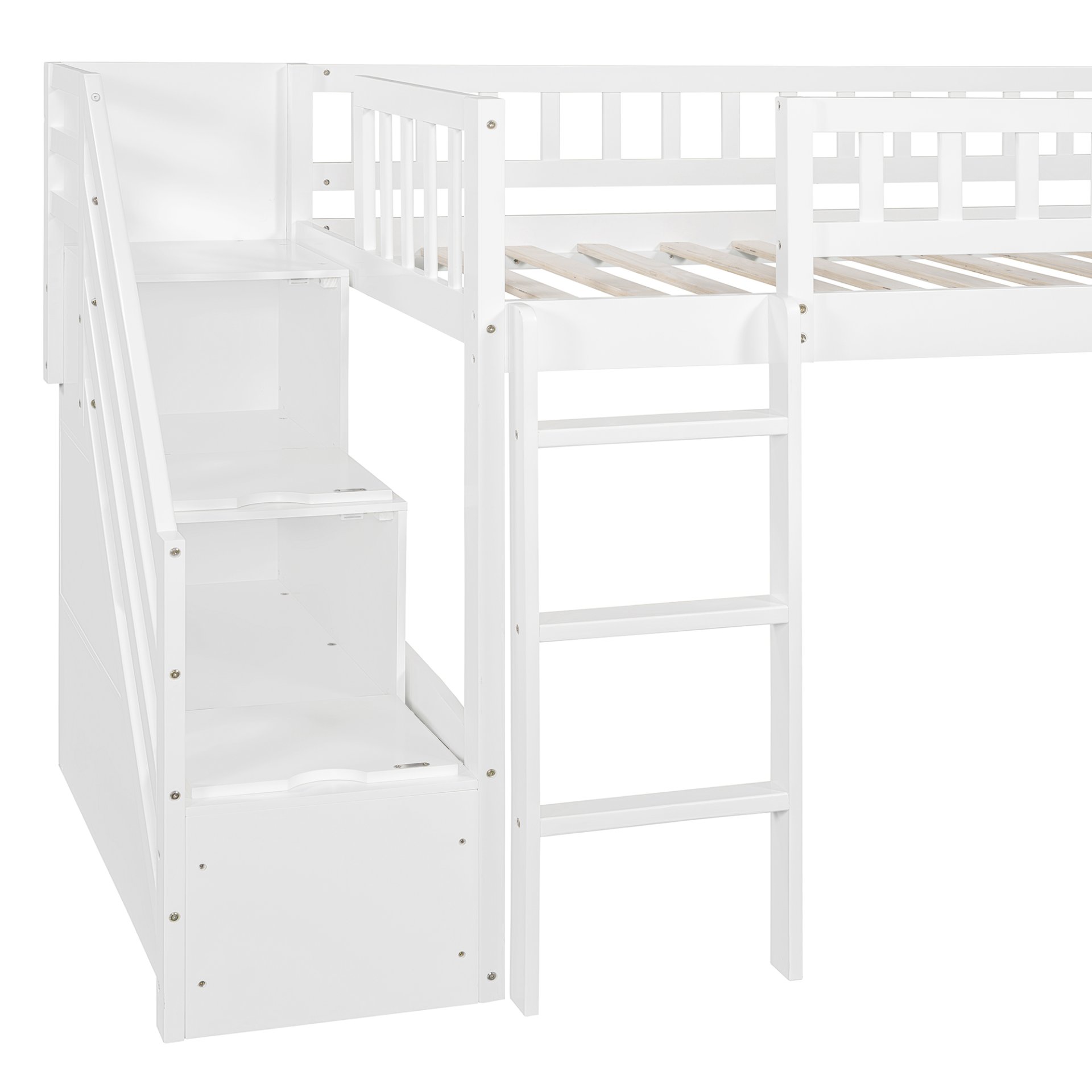 Twin Size Loft Stairway Bed With 2 Drawers And Slide - White - Image 5