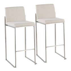 Fuji - Contemporary High Back Barstool (Set of 2) - Beige