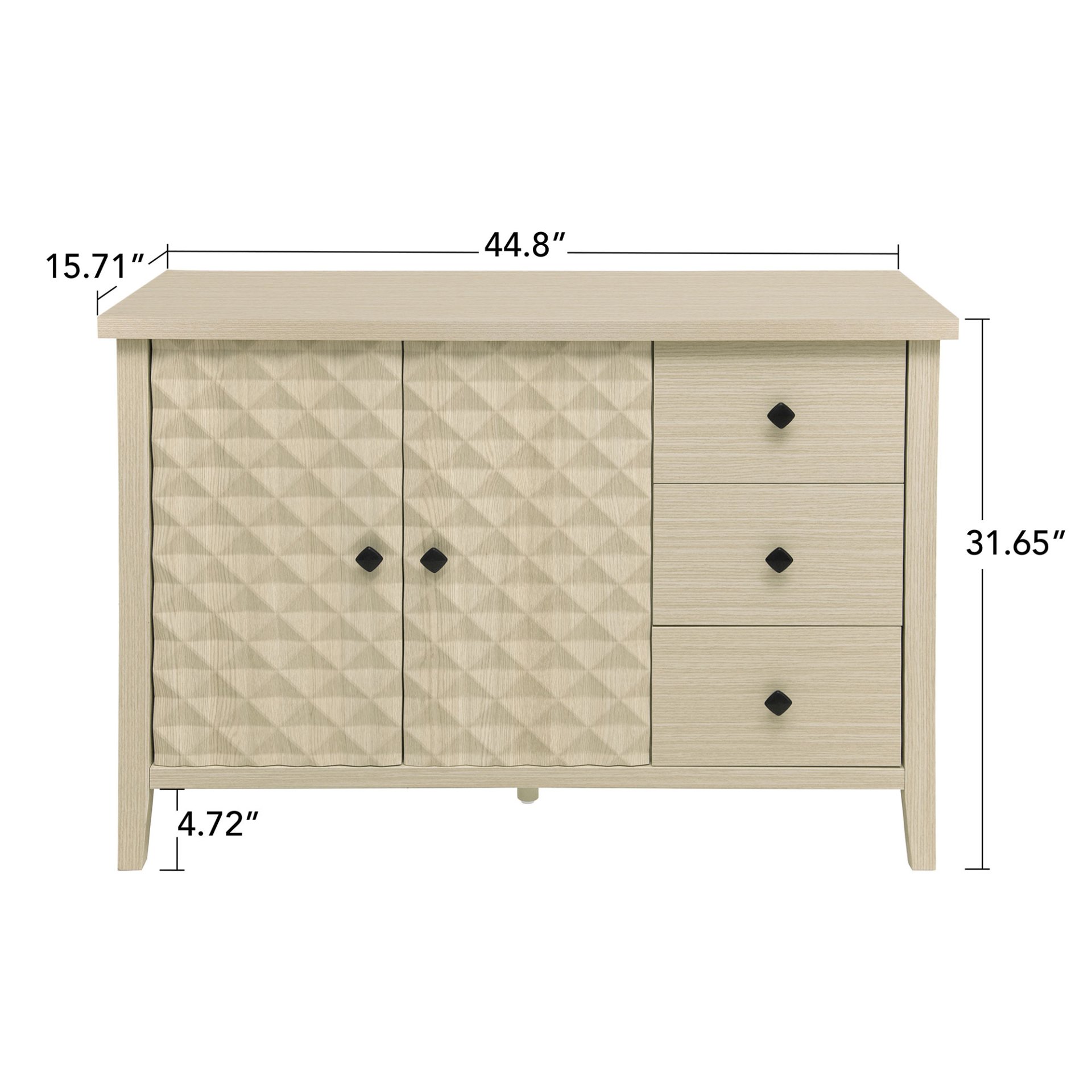 Modern 2 Door 3 Drawer Storage Cabinet, Buffet Cabinet With 2 Embossed Door For Living Room, Kitchen, Entryway - Natural - Image 3