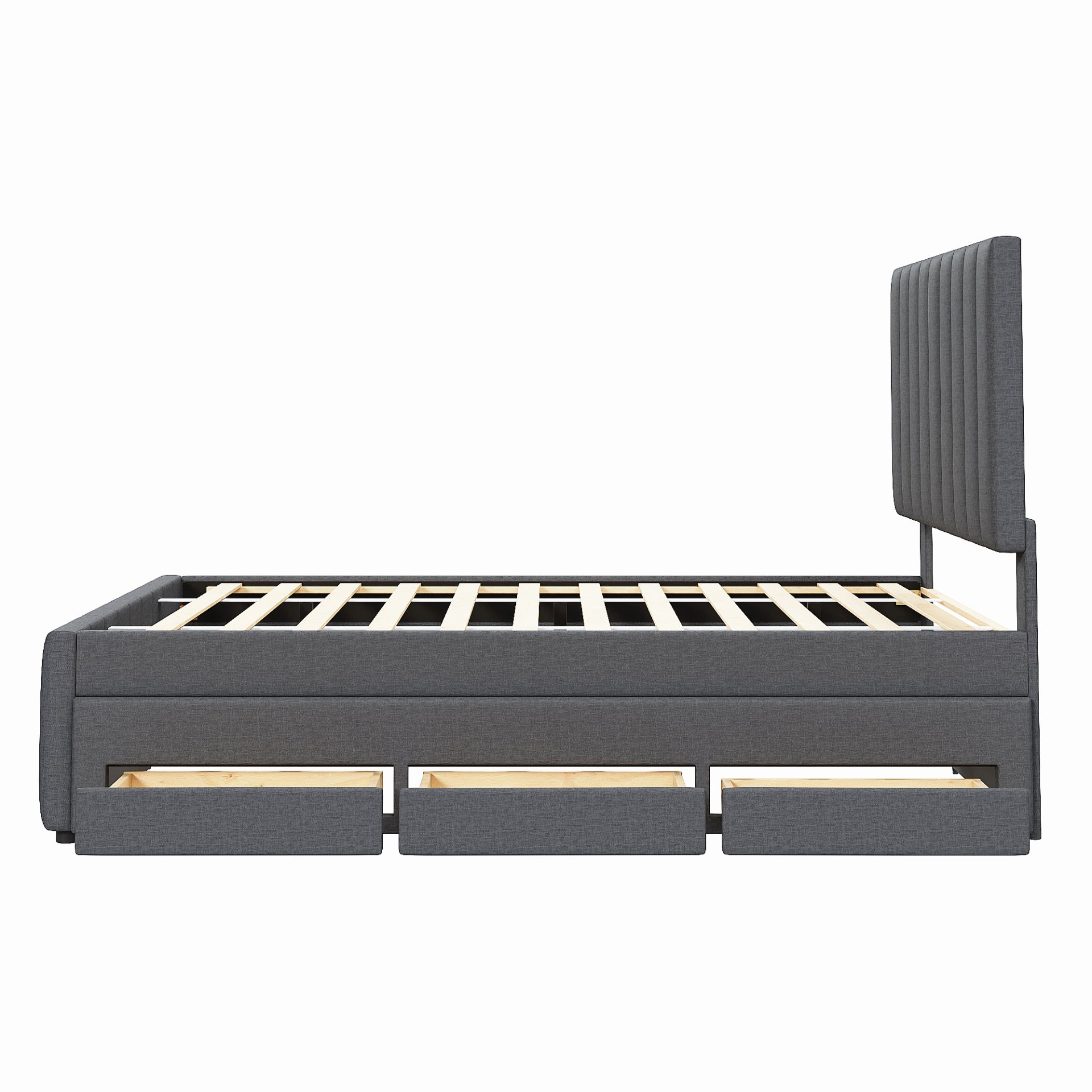 Full Size Upholstered Platform Bed With Twin Size Trundle And 3 Drawers - Gray - Image 3