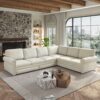 L-Shaped Sofa Couch With Pull Out Bed With Nailhead Trim & Rolled Arm, Sectional Couches, For Living Room - Beige - Image 4