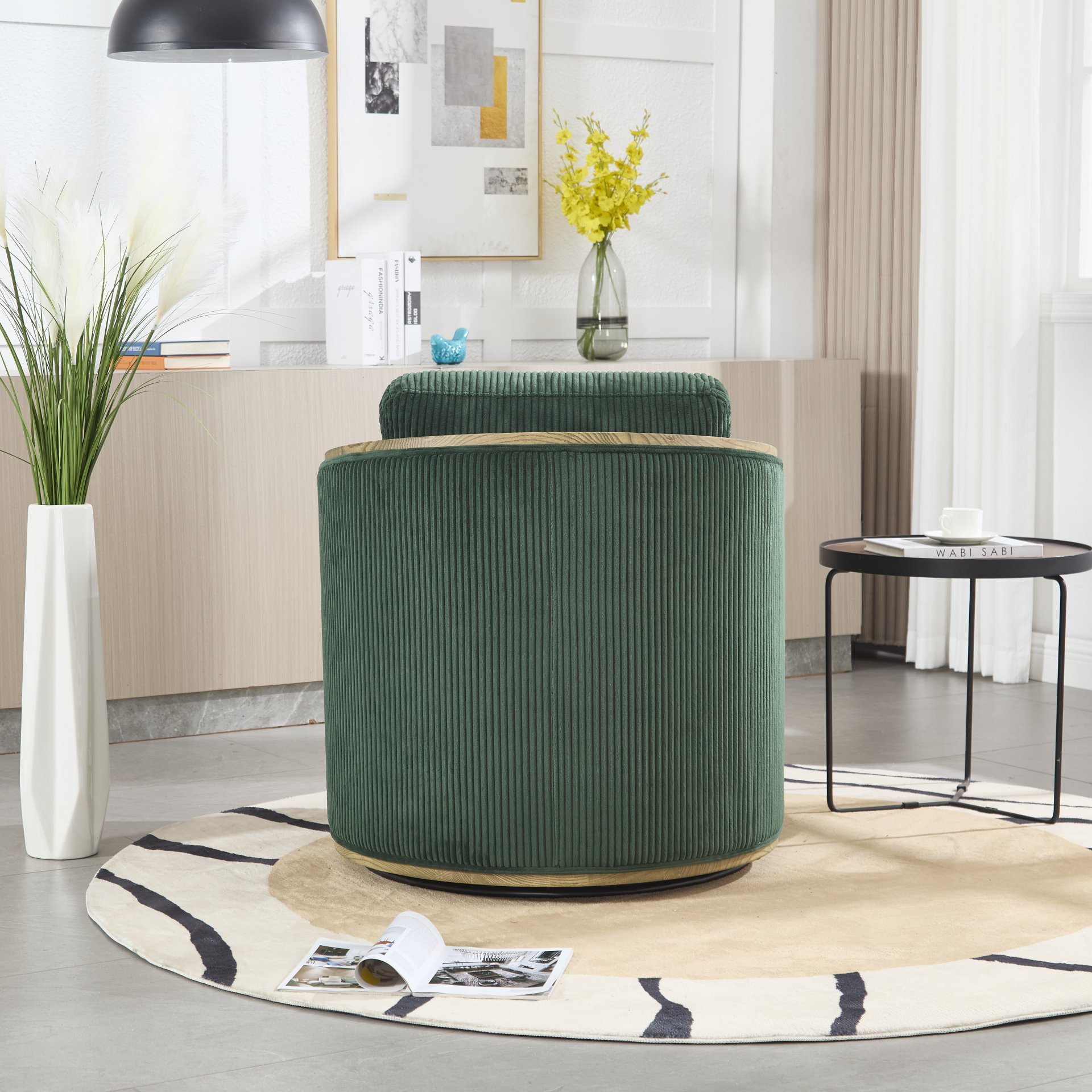 Corduroy Swivel Barrel Chair, Comfortable Accent Sofa Chair With 360 Degree Swivel For Living Room - Emerald - Image 13