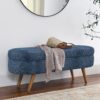 Modern Ottoman Oval Storage Bench With Rubber Wood Legs - Dark Blue - Image 4