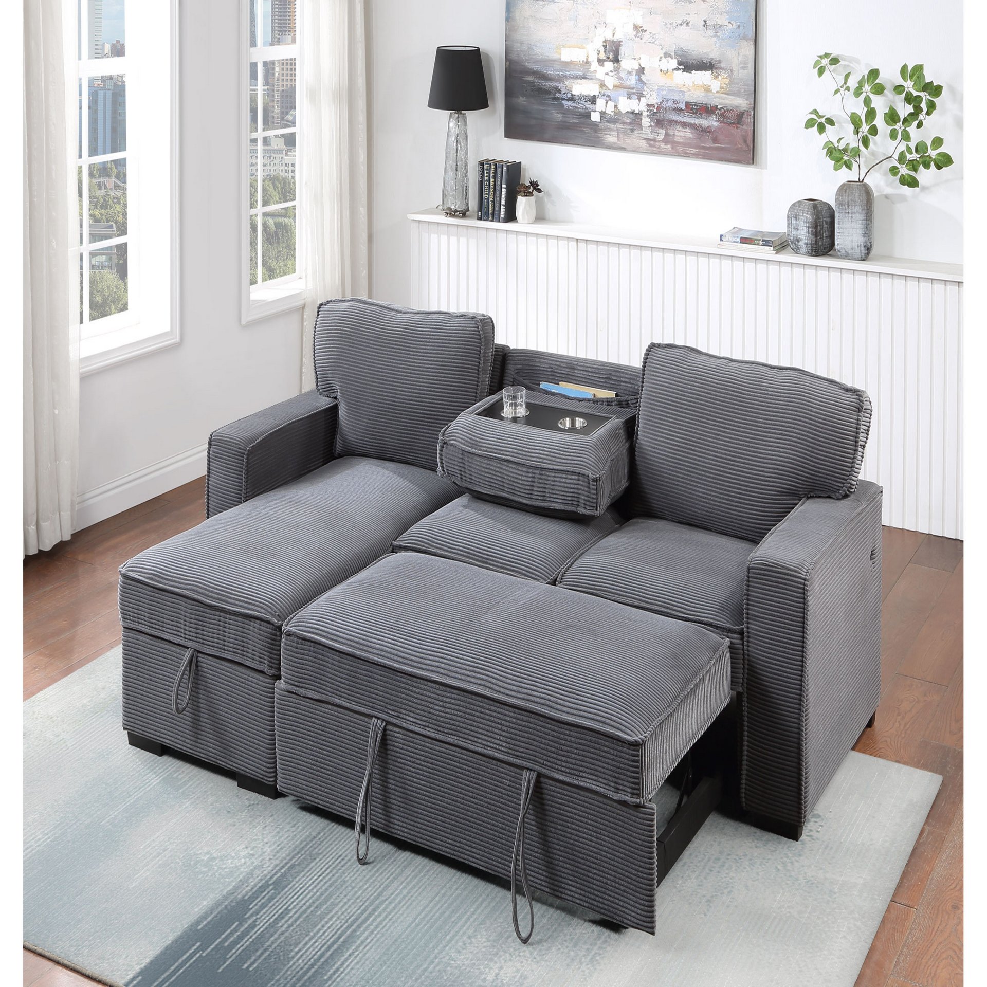 Territory - Pull Out Sofa Bed With Design - Dark Gray - Image 2