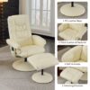 Recliner Chair With Ottoman 360° Swivel Massage Lounge Chair With 5 Point Vibration & Heated Seat 140° Adjustable Recliner - Beige - Image 8