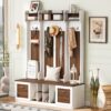5 In 1 Entryway Bench With Coat Rack, 7 Sturdy Hooks, 2 Spacious Drawers And Adjustable Shelves, Wide Hall Tree With Metal Handles For Hallway - Brown / White - Image 5