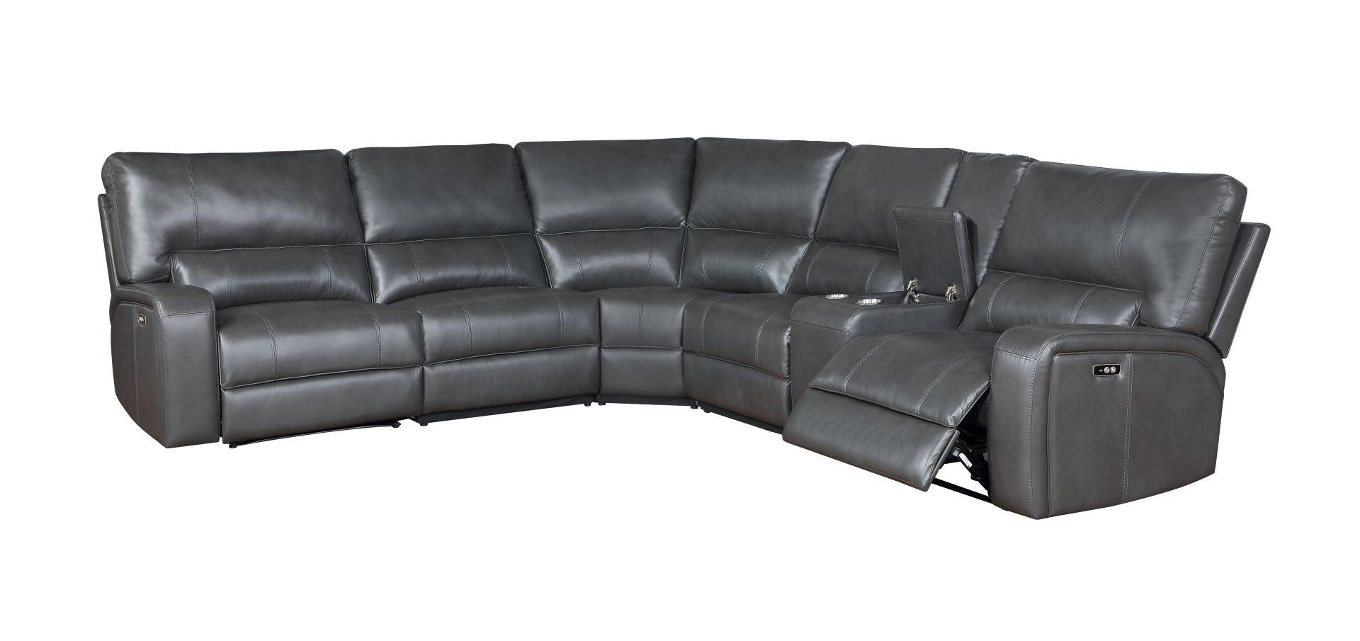 Saul - Leather Aire Power Motion Sectional Sofa With USB Port Cupholder Console - Gray - Image 3