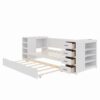 Twin Size Daybed With Trundle, Side Shelves, Drawers, Desk & Charging Station - White - Image 9