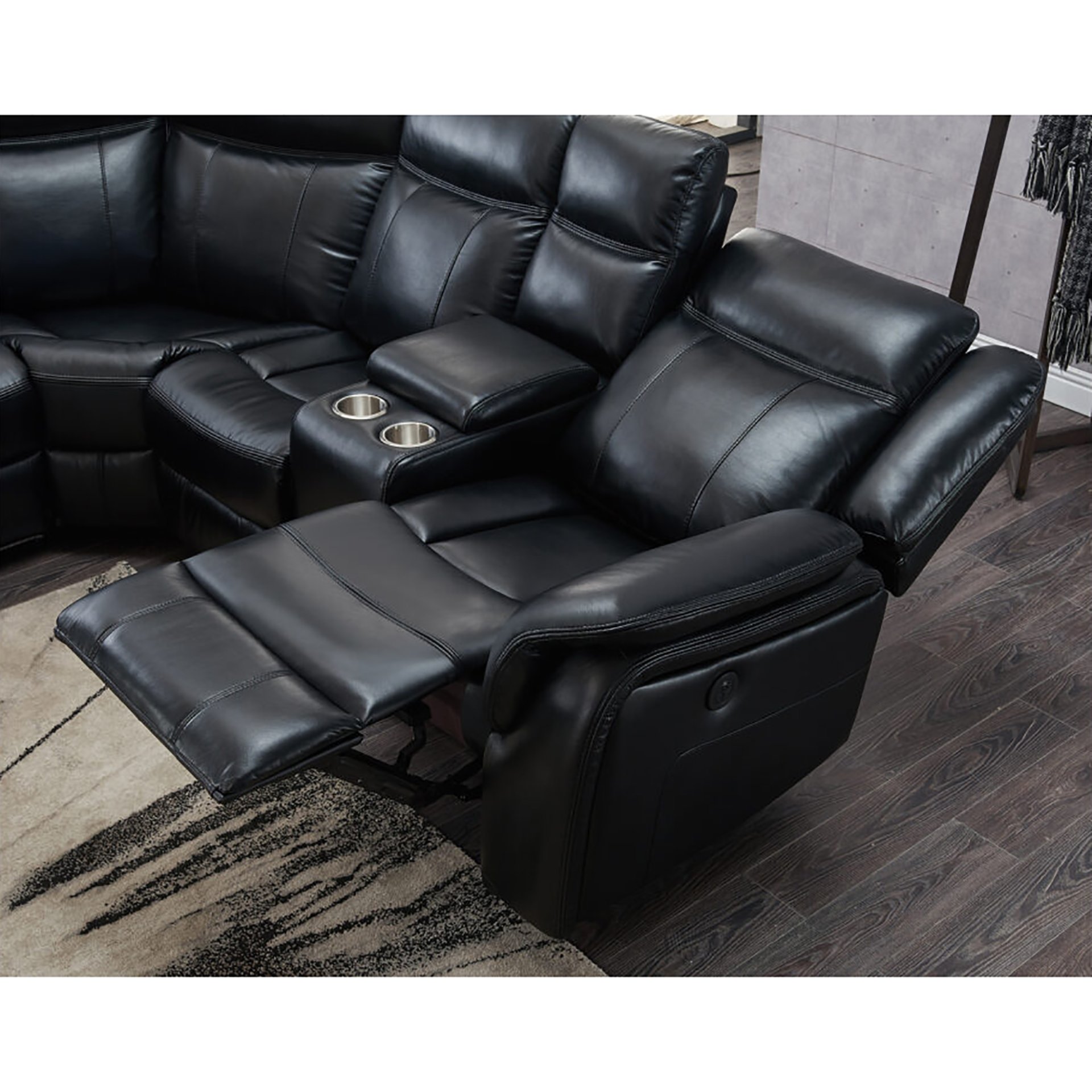 Jupiter - Leather Sectional - Black - Image 7