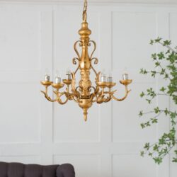 6 Light Chandelier, Hanging Light Fixture With Adjustable Chain For Kitchen Dining Room Foyer Entryway, Bulb Not Included - Gold