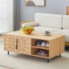 Spider- Web Textured Modern Coffee Table Geometric Art And Practical Design - Natural Wood - Image 2