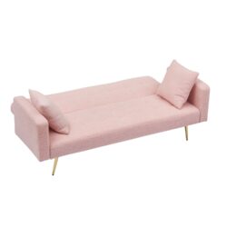 Teddy Fleece Sofa Bed With Throw Pillows And Metal Legs - Pink