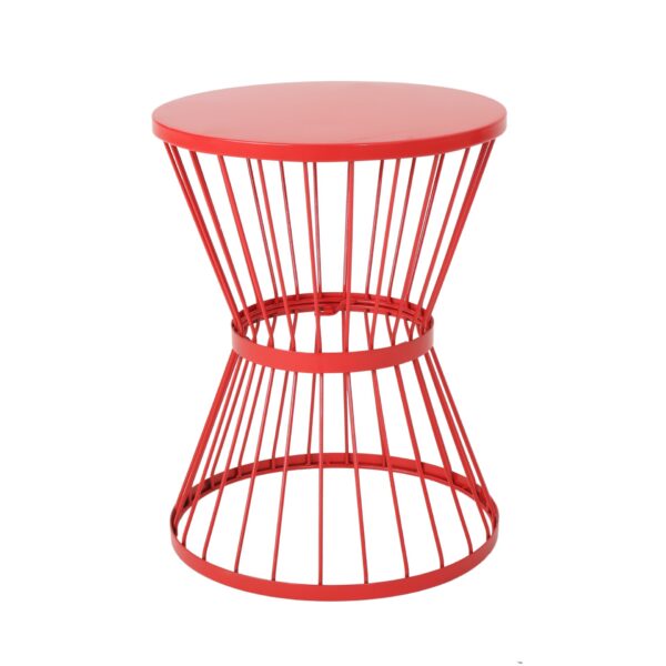 Lassen - Modern Red Iron Side Table With Hourglass Design - Red