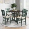 Retro Style 5 Piece Round Dining Table Set With Storage Shelf And Fabric Chairs - Antique Blue / Dark Brown - Image 2