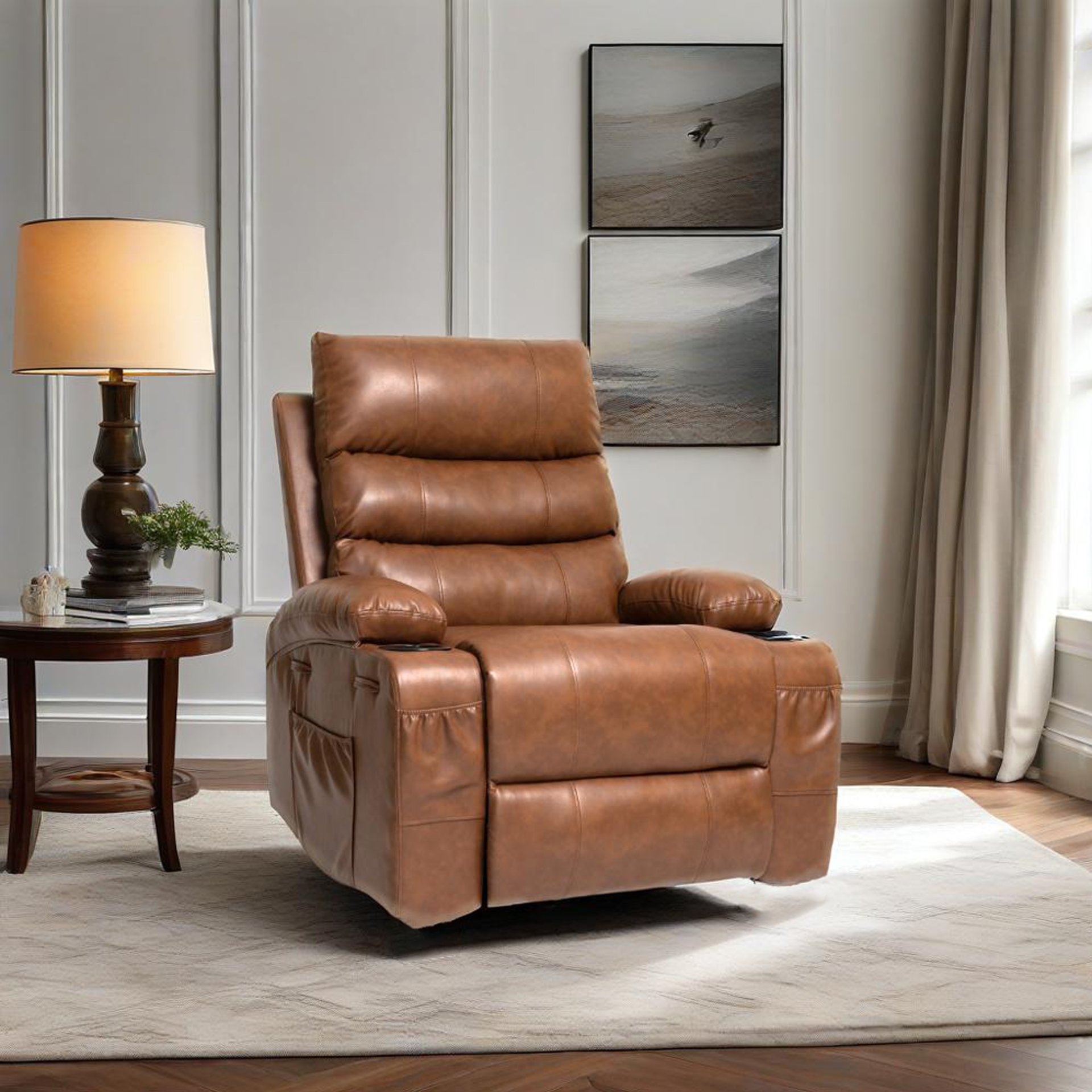 Electric Power Lift Recliner Chair Sofa, Vibration Massage, And Cup Holders - Brown - Image 5