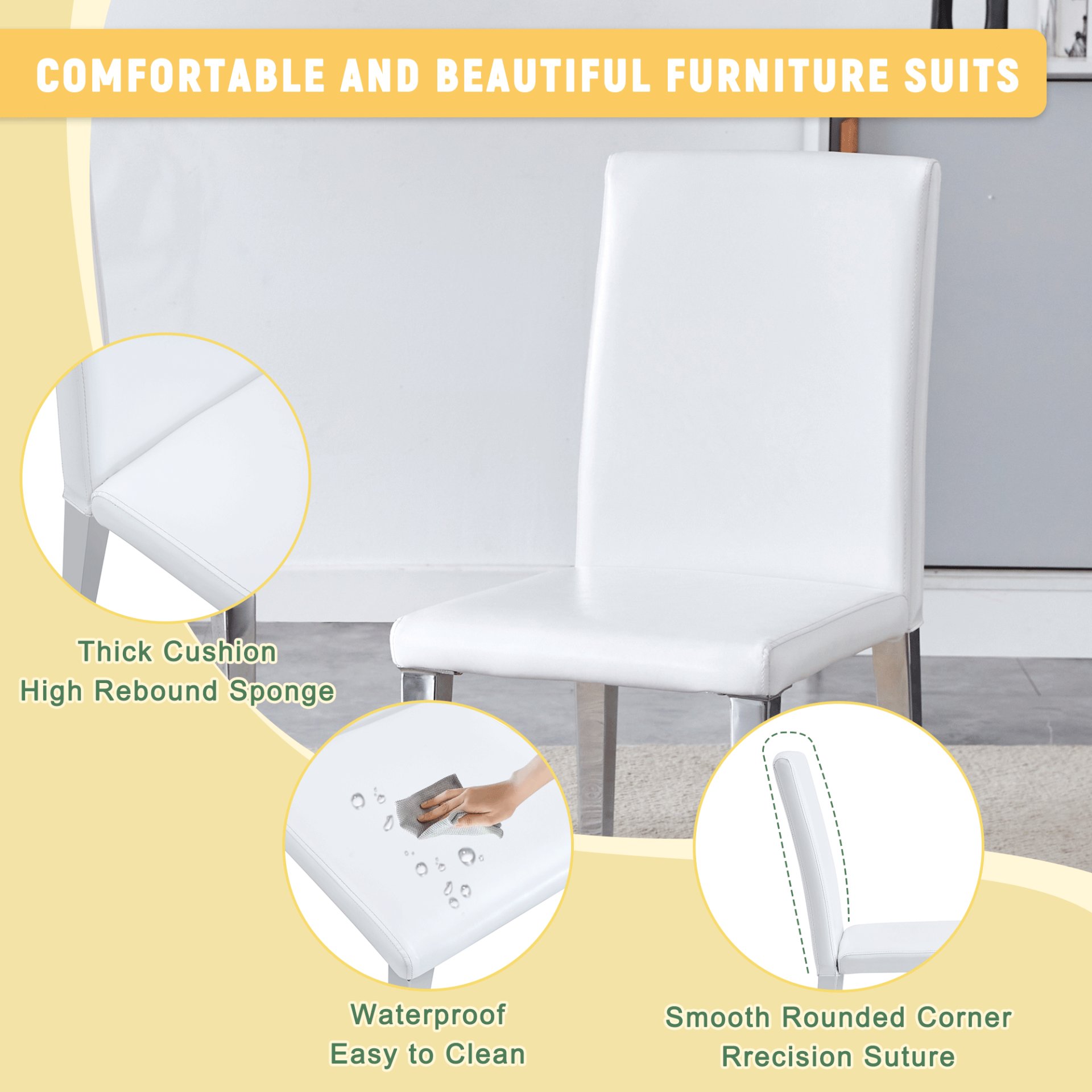 (Set of 4) Backrest Chairs With Silver Metal Legs The Perfect Combination, Suitable For Minimalist And Modern Home Styles - White / Silver - Image 11
