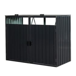 Garbage Bin Shed Stores 2 Trash Cans Metal Outdoor Bin Shed For Garbage Storage, Stainless Galvanized Steel, Bin Shed For Garden Yard Lawn - Charcoal