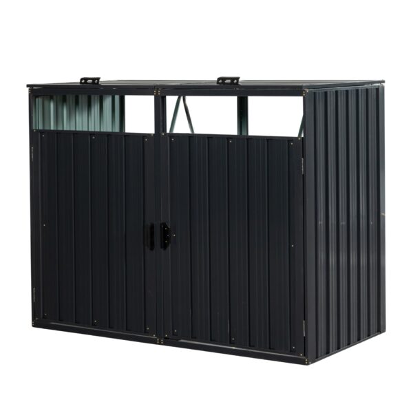 Garbage Bin Shed Stores 2 Trash Cans Metal Outdoor Bin Shed For Garbage Storage, Stainless Galvanized Steel, Bin Shed For Garden Yard Lawn - Charcoal