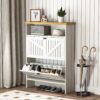 4 Layer Folding Shoe Cabinet With Metal Rounded Corners Convenient Shoe Storage - White - Image 8