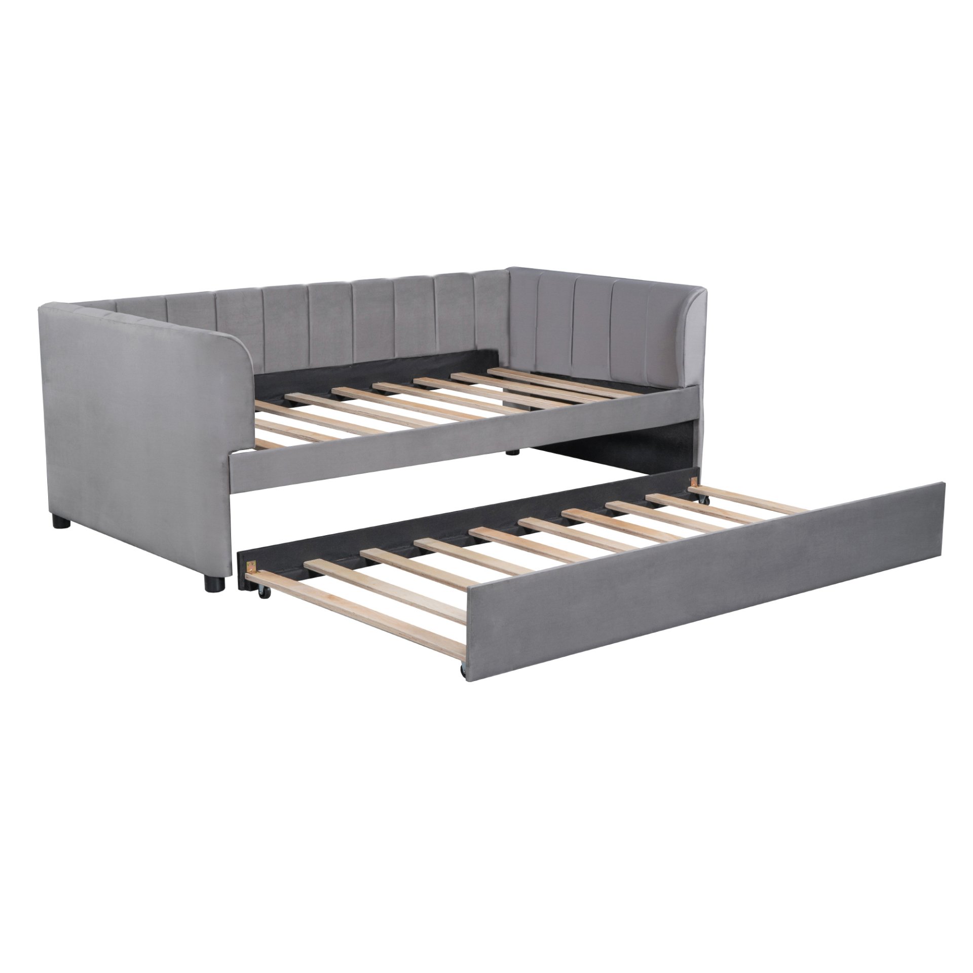 Twin Size Upholstered Daybed With Ergonomic Design Backrest And Trundle - Gray - Image 6