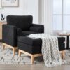 Farmhouse Upholstered Accent Chair With Ottoman Wood Base, Reversible Lid Coffee Table For Living Room - Black - Image 8