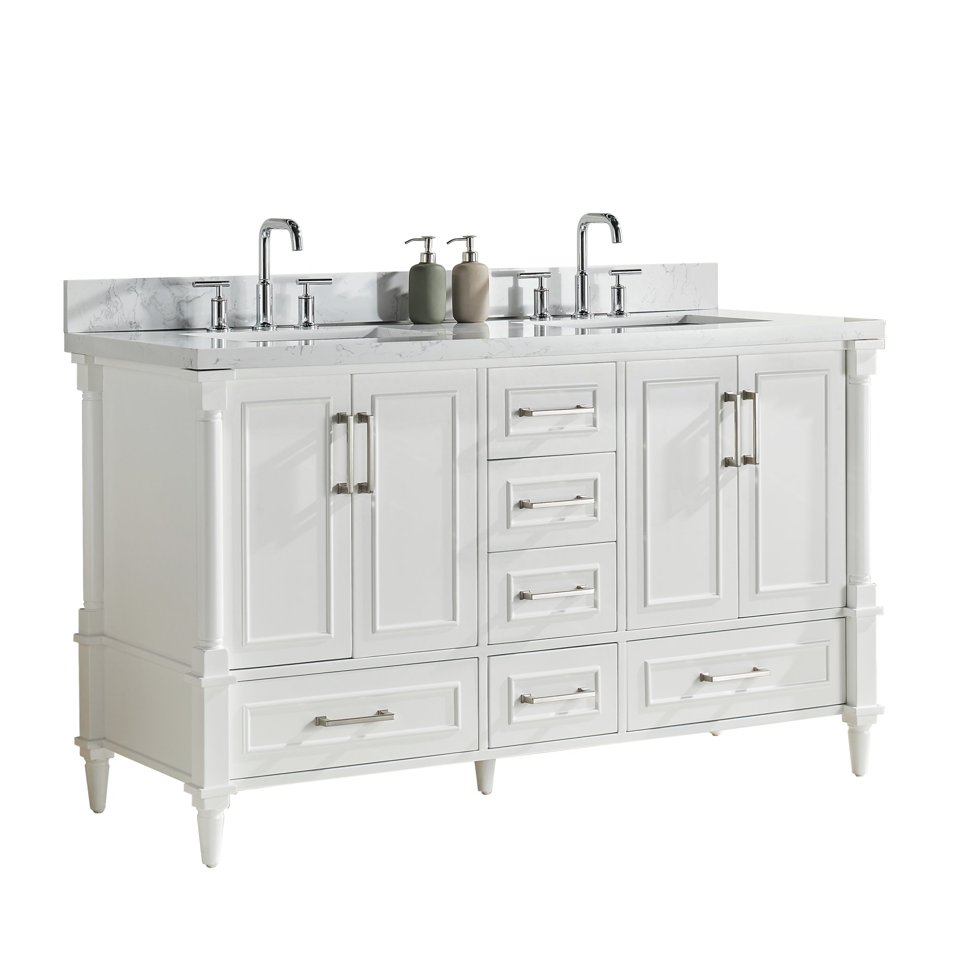 Freestanding Double Bathroom Vanity With Extra Black Handles - White - Image 20