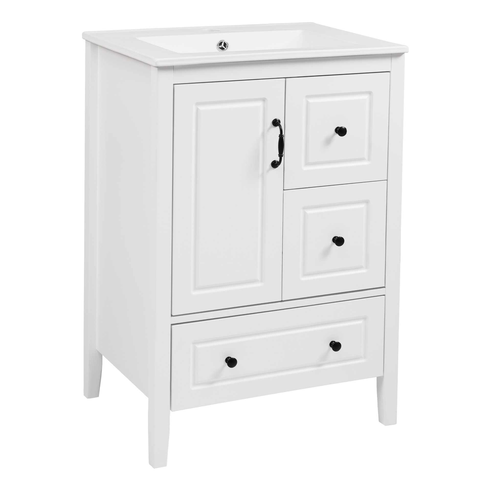 Retro Bathroom Vanity With Sink, Soft Closing Cabinet & Drawers - White - Image 12