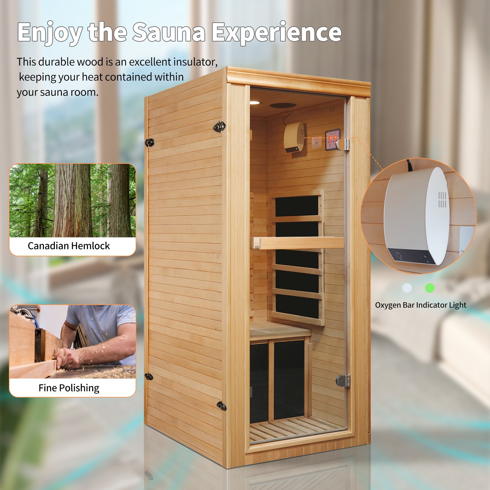 Single Person Far Infrared Sauna Room - Natural - Image 10
