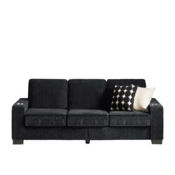 Modern Sofa 3 Seater Compressed Couch With Cup Holders - Black