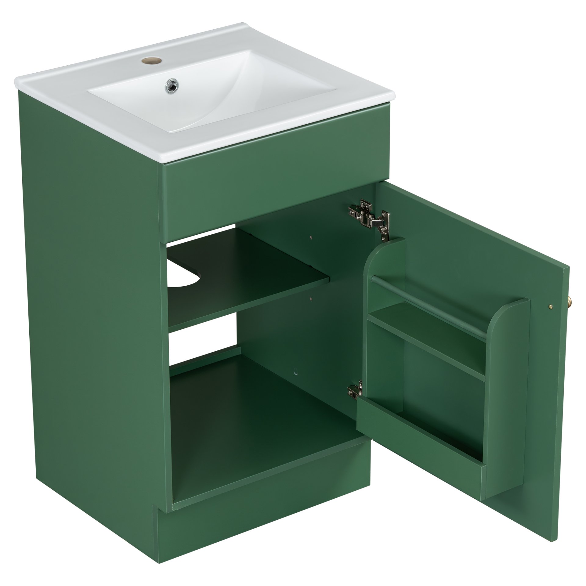 20" Bathroom Vanity With Sink, Freestanding Cabinet With Door Shelf And Adjustable Shelf, And Ceramic Construction - Green - Image 13