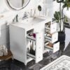 Contemporary Bathroom Vanity Cabinet, 4 Drawers & 1 Cabinet Door, Multipurpose Storage, Resin Integrated Sink, Adjustable Shelves, Solid Wood Frame With MDF - White - Image 3