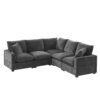 Modern L Shape Modular Sofa, 5 Seat Chenille Sectional Couch Set With 2 Pillows Included, Freely Combinable Indoor Funiture - Black / Gray - Image 2