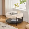 Modern Upholstered Round Ottoman Coffee Table With Storage Shelf And Metal Legs - Beige - Image 3