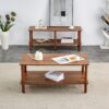 Modern 2 Tier Coffee Table For Living Room Furniture, Rectangular Center Table With Open Storage Shelf, Rounded Rubberwood Legs, Stable And Durable - Walnut - Image 6