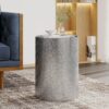 Modern Round Accent Table With Hammered Surface - Silver Iron Frame - Image 2