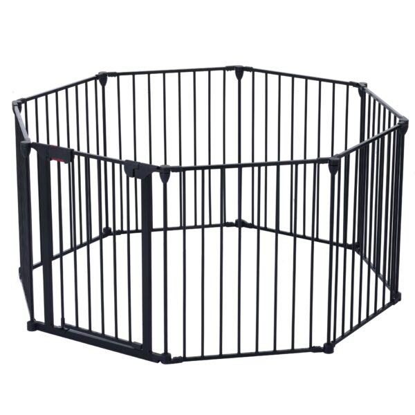 Adjustable Safety Gate 8 Panels Play Yard Metal Doorways Fireplace Fence Christmas Tree Fence Gate For House Stairs Gate Prohibited Area Fence - Black