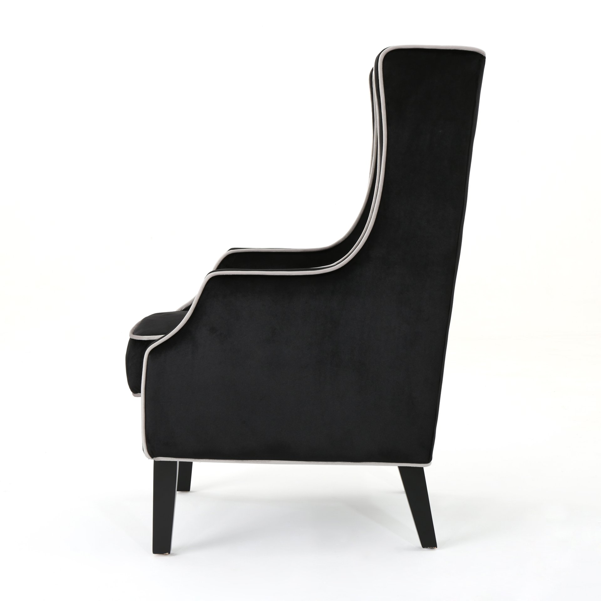Elegant Velvet Club Chair With 2 Tone Design And Rubberwood Legs - Black - Image 8