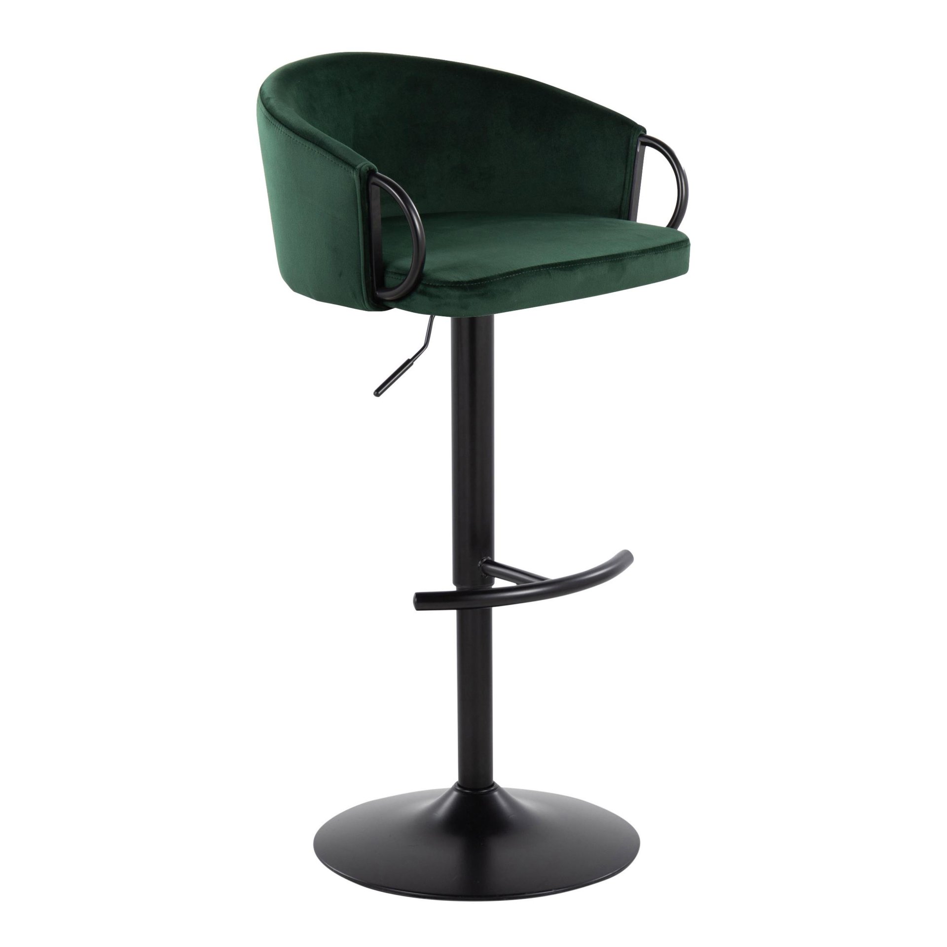 Claire - Contemporary Adjustable Barstool With Swivel With Rounded T Footrest (Set of 2) - Black / Green - Image 2