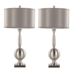 Joan - Contemporary Table Lamp (Set of 2) - Nickel / Gray Satin