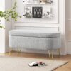 Upholstered Oval Storage Bench With Metal Legs - Gray - Image 2