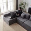 Corduroy Modular L Shaped Sectional Sofa, Luxury Floor Couch Set, 4 Piece Free Combination - Gray - Image 20