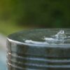 Large Concrete Cylinder Ribbed Water Fountain, Outdoor Bird Feeder / Bath Fountain, Modern Industrial Style - Antique Green / Brown - Image 5