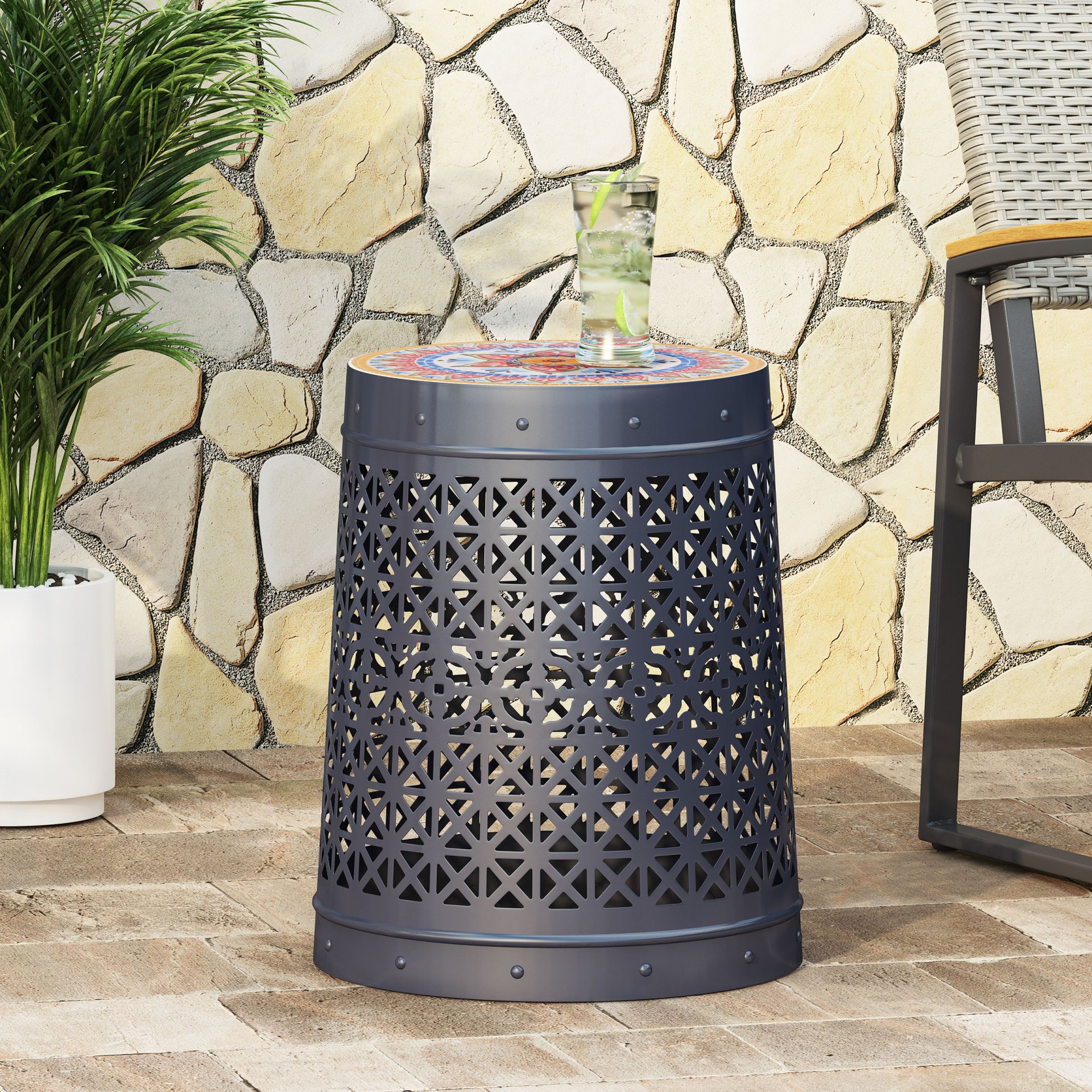 Cranbrook - Side Table With Tile Mosaic Top - Dark Blue - Image 2