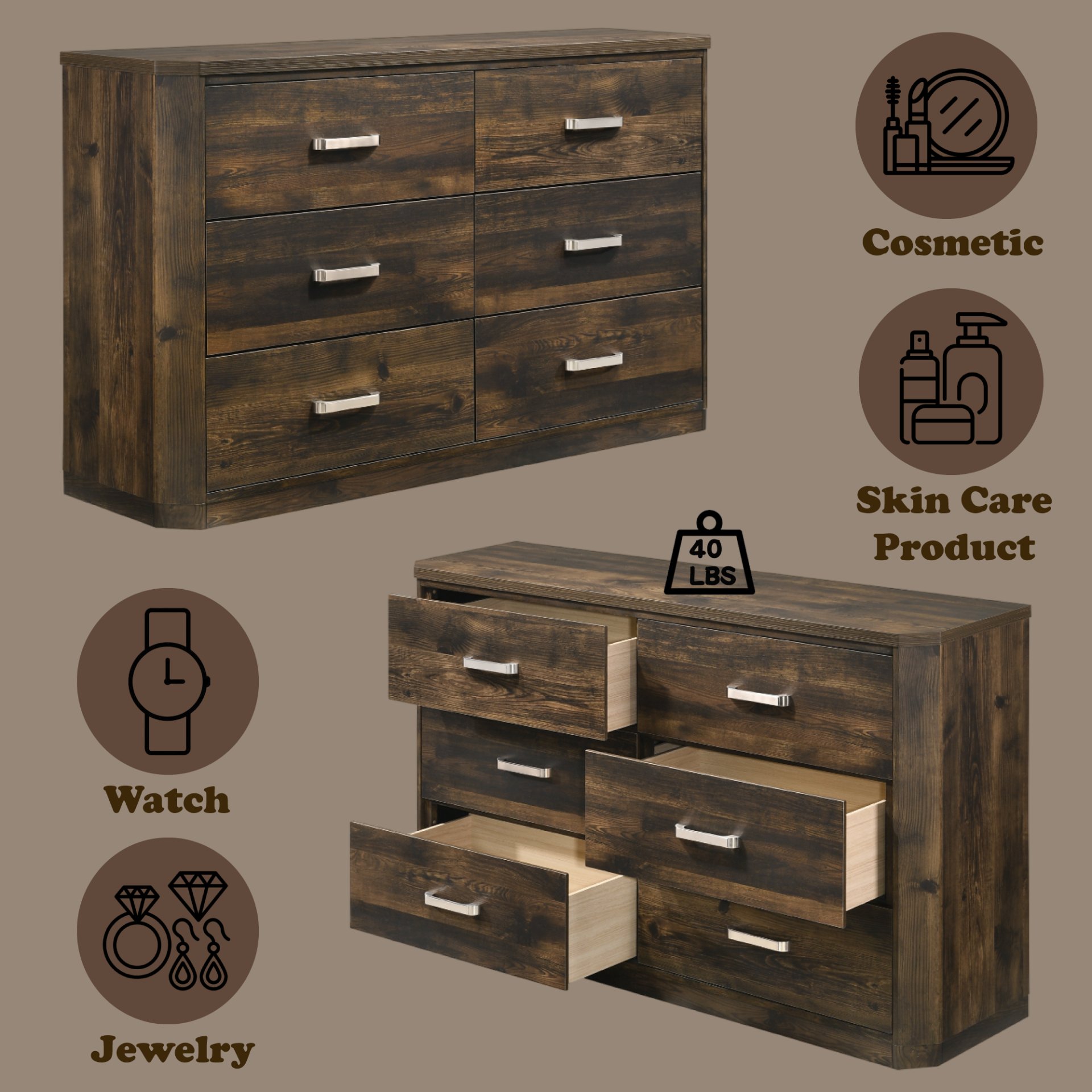 Elettra - Rustic Dresser - Walnut - Image 5