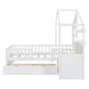 Twin Size House Bed With Sofa, Kids Platform Bed With 2 Drawers And Storage Shelf - White - Image 6