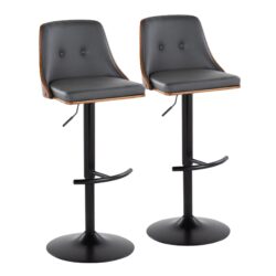 Gianna - Mid-Century Modern Adjustable Barstool With Swivel With Rounded T Footrest (Set of 2) - Black / Walnut / Gray