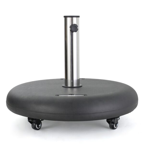 Wheelie - Modern Round Umbrella Base With Stainless Steel Holder - Black