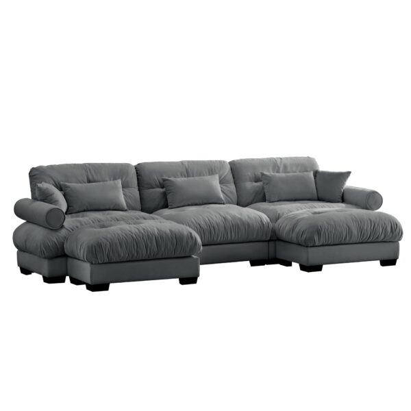 Modern U Shape Modular Sectional Sofa With Movable Ottomans Waist Pillows And Bolstered Armrests - Gray